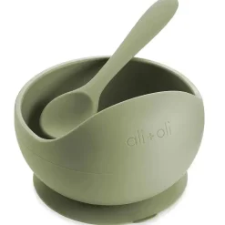 Ali + Oli - conjunto de tigela e colher de silicone, sálvia