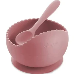 Ali + Oli - Conjunto de tigela e colher de silicone ondulado, rosa empoeirado