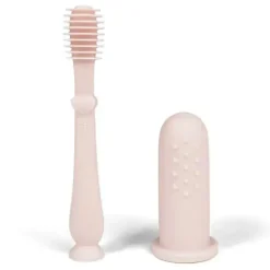 Ali + Oli - Conjunto oral de escova de dentes e limpador de língua para bebês, blush