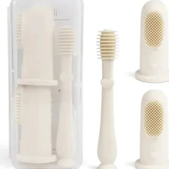 Ali + Oli - conjunto oral para escova de dente e limpador de língua para bebês, marfim
