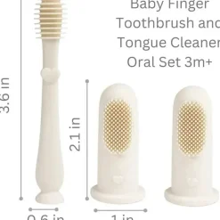 Ali + Oli - conjunto oral para escova de dente e limpador de língua para bebês, marfim