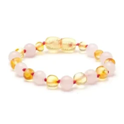 Ali + Oli - Pulseira de âmbar e pedras preciosas, limão/rosa