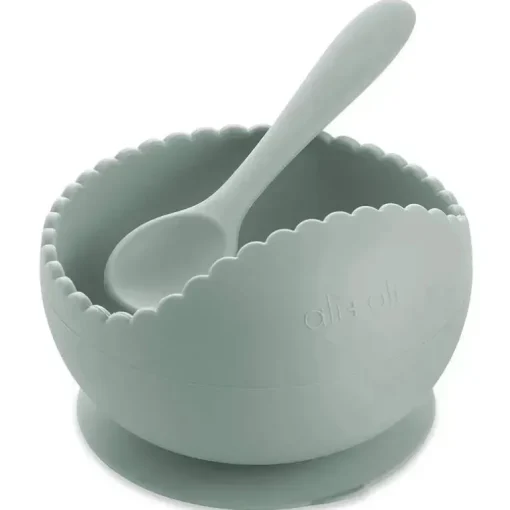 Ali + Oli Taça de Sucção e Colher (Hortelã) Borda Ondulada