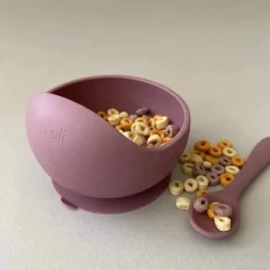 Ali + tigela de sucção e colher de Oli (malva)