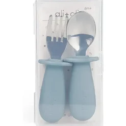 Ali+Oli - Conjunto de aprendizagem de colher e garfo para crianças, 6m+, azul pó