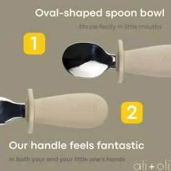 Ali+Oli - conjunto de aprendizagem de colher e garfo para crianças, 6m+, cáqui