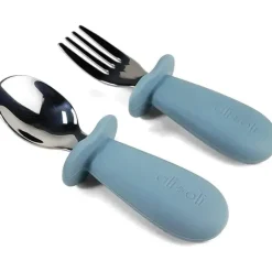 Ali+Oli - Conjunto de aprendizagem de colher e garfo para crianças, 6m+, azul pó