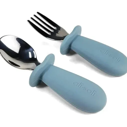 Ali+Oli - Conjunto de aprendizagem de colher e garfo para crianças, 6m+, azul pó
