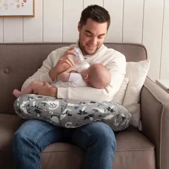 Almofada de alimentação e apoio infantil Boppy - dinossauros cinza