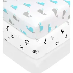 American Baby -100% Algodão Malha 5,7 Oz Valor Jersey Lençol de Berço Ajustado 15 X 33 X 4, Alfabeto Cinza