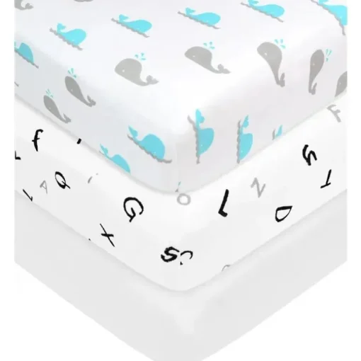 American Baby -100% Algodão Malha 5,7 Oz Valor Jersey Lençol de Berço Ajustado 15 X 33 X 4, Alfabeto Cinza