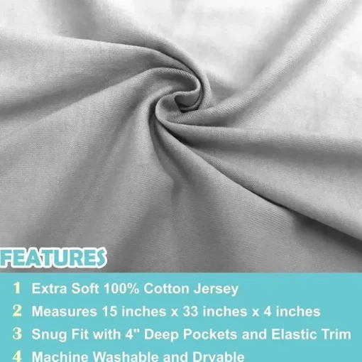 American Baby -100% Algodão Malha 5,7 Oz Valor Jersey Lençol de Berço Ajustado 15 X 33 X 4, Alfabeto Cinza