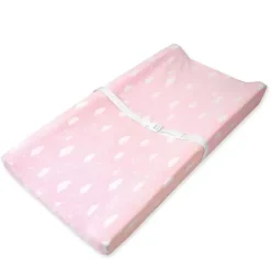 American Baby - Heavenly Soft Chenille Contoured Trocador Capa 17 X 35 X 5, Nuvens Rosa
