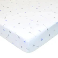 American Baby - Lençol de berço ajustado 28 x 52, lençol macio respirável 100% algodão, seta azul prateada