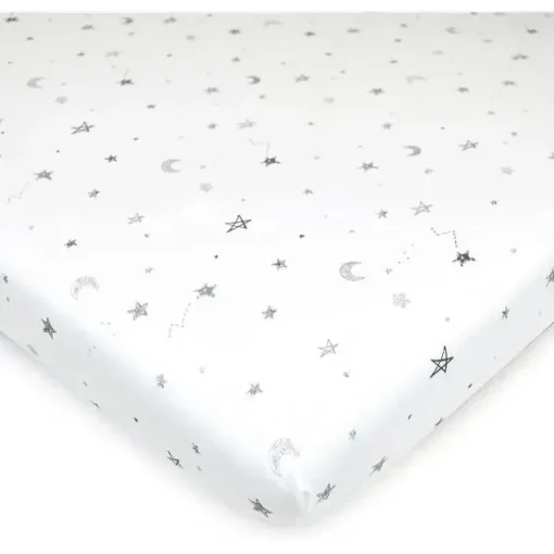 American Baby - Lençol de berço justo estampado 100% algodão natural tricô, estrelas e luas
