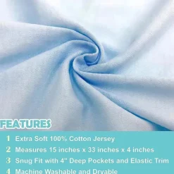 American Baby - Lençol de berço ajustado 100% algodão natural malha jersey, azul