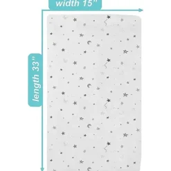American Baby - Lençol de berço justo estampado 100% algodão natural tricô, estrelas e luas