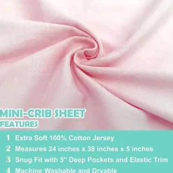 American Baby - Mini lençol de berço ajustado 24 x 38, lençol portátil de jérsei 100% algodão, rosa bebê
