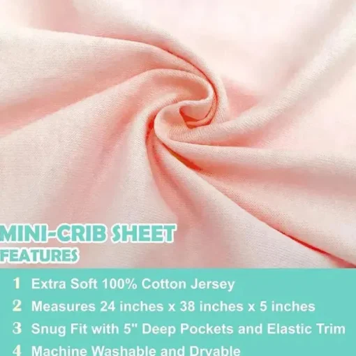 American Baby - Mini Lençol de Berço 24 x 38, Lençol Portátil 100% Algodão Jersey, Blush