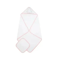 American Baby - toalha orgânica com capuz e toalhinha, setas douradas/rosa