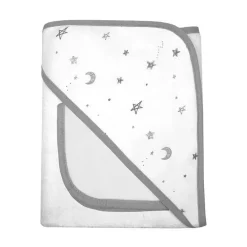 American Baby - toalha orgânica com capuz e toalhinha, estrelas cinzentas e lua