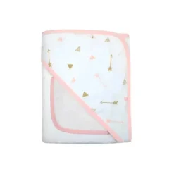 American Baby - toalha orgânica com capuz e toalhinha, setas douradas/rosa