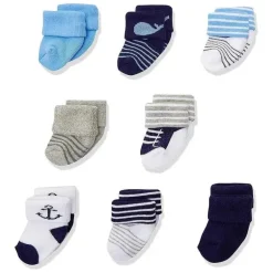 Amigas Luvable - Meia Baleia Terry 8Pk, 0/6M