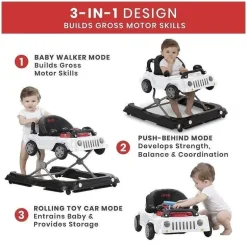 Andador de atividades para bebês Jeep branco 3 em 1 Delta