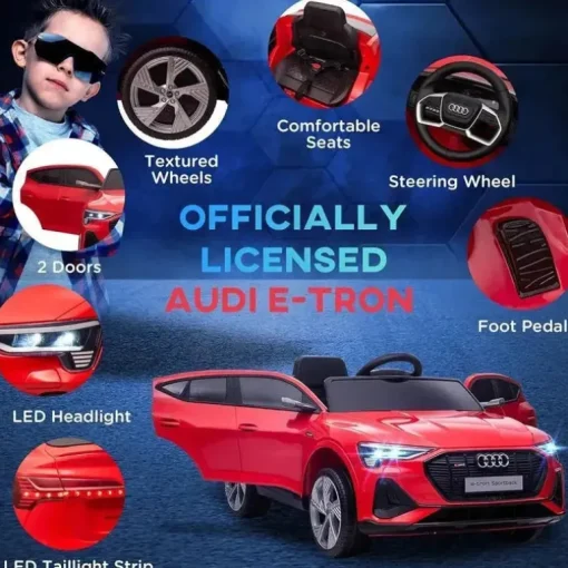 Aosom - Carro Audi infantil movido a bateria em brinquedo com controle remoto, vermelho