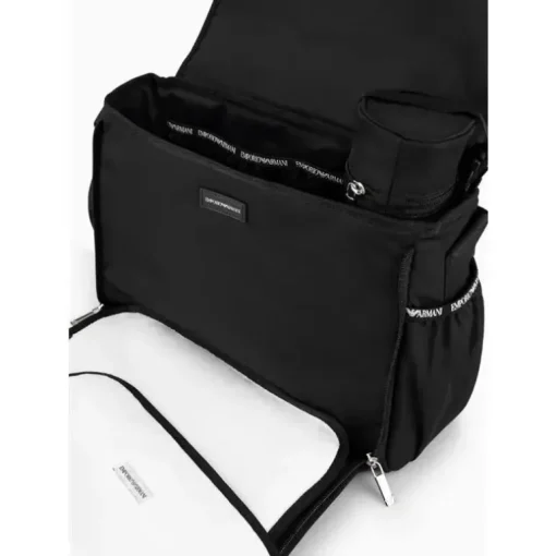 Armani Baby - Conjunto de bolsa múmia com placa de águia, preta