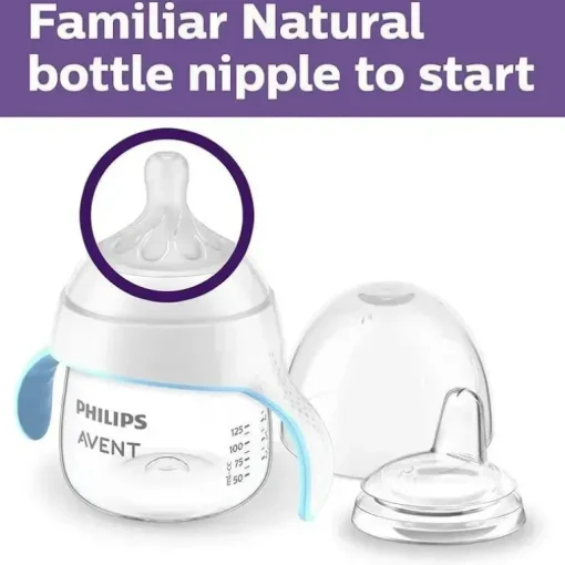 Avent - 1 Pk Natural Trainer Sippy Cup com mamilo de fluxo rápido e bico macio, transparente, 5 onças