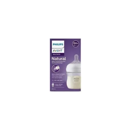 Avent - 1 unidade de mamadeira natural com bico de resposta natural, transparente, 4 onças
