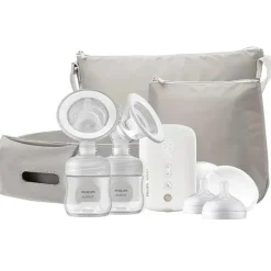 Avent - Bomba tira-leite elétrica dupla, branca com bolsa de viagem