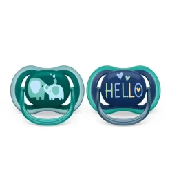 Avent - Chupeta Ultra Air 18M+, Opal Elephant / Blue Hello, Pacote com 2