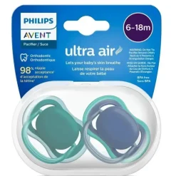 Avent - Chupeta Ultra Air Azul e Verde, 6/18M