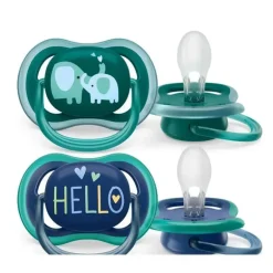 Avent - Chupeta Ultra Air 18M+, Opal Elephant / Blue Hello, Pacote com 2