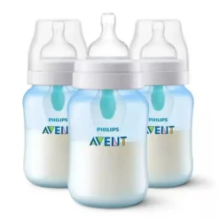 Avent - Garrafa anti-cólica de 3 unidades com ventilação sem ar, 9 onças, azul