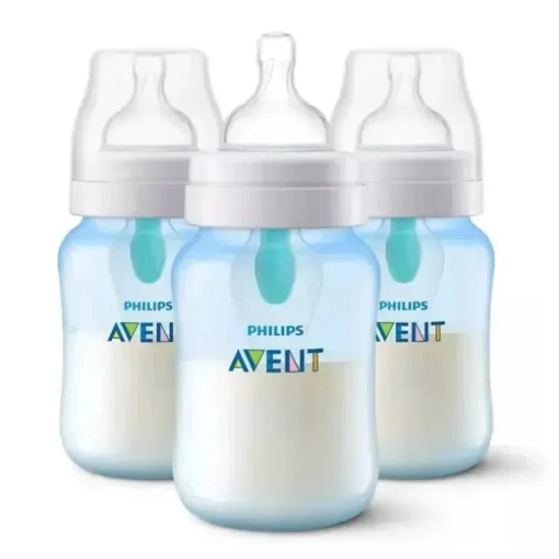 Avent - Garrafa anti-cólica de 3 unidades com ventilação sem ar, 9 onças, azul