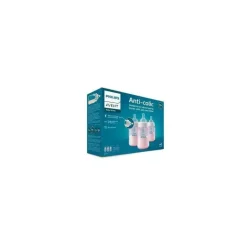 Avent - Garrafa anti-cólica de 3 unidades com ventilação sem ar, 9 onças, rosa