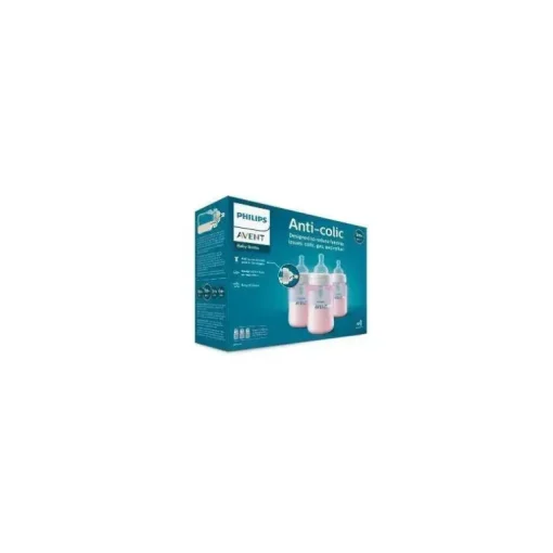 Avent - Garrafa anti-cólica de 3 unidades com ventilação sem ar, 9 onças, rosa