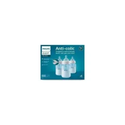 Avent - Garrafa anti-cólica de 3 unidades com ventilação sem ar, 9 onças, azul