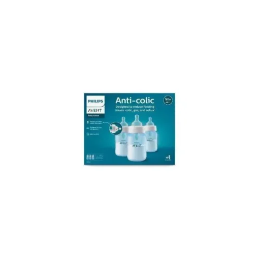 Avent - Garrafa anti-cólica de 3 unidades com ventilação sem ar, 9 onças, azul