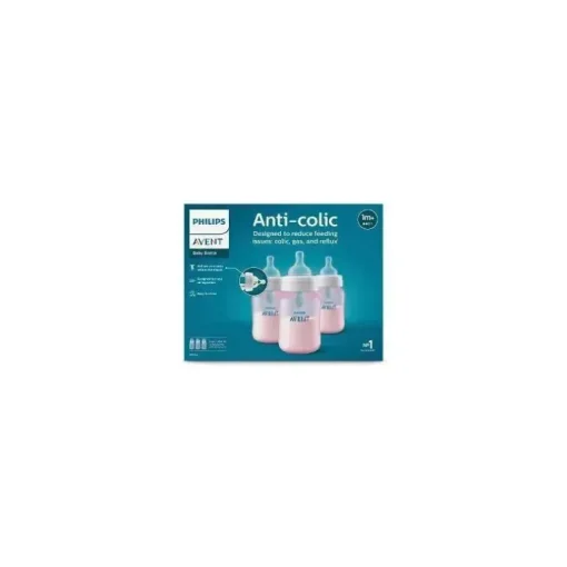 Avent - Garrafa anti-cólica de 3 unidades com ventilação sem ar, 9 onças, rosa