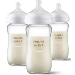 Avent - mamadeira de vidro natural de 3 unidades com bico de resposta natural, 8 onças