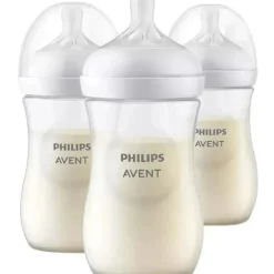 Avent - Mamadeira Natural 3Pk com bico de resposta natural, transparente, 9 onças
