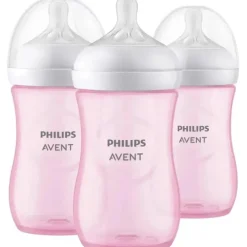 Avent - Mamadeira Natural de 3 unidades com bico de resposta natural, rosa, 9 onças