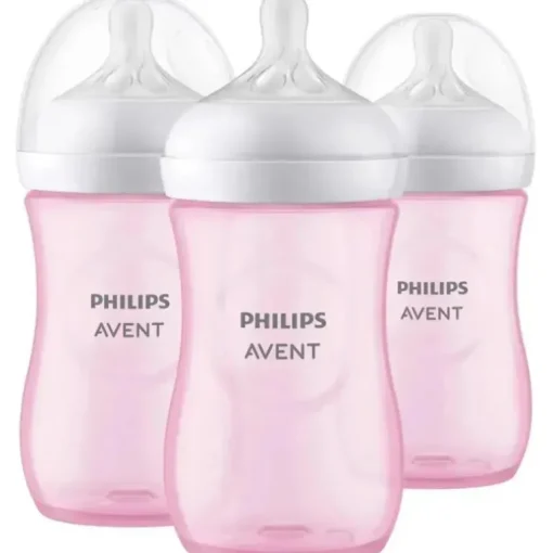Avent - Mamadeira Natural de 3 unidades com bico de resposta natural, rosa, 9 onças
