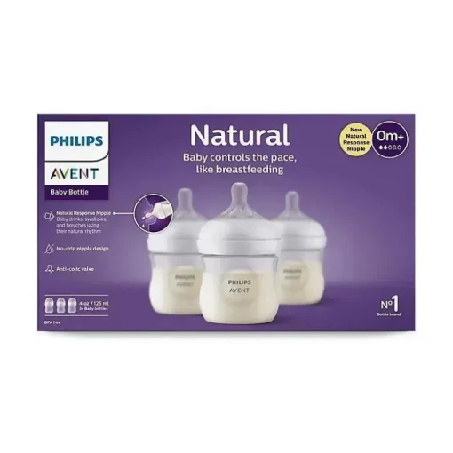 Avent - Mamadeira Natural 3Pk com bico de resposta natural, transparente, 4 onças