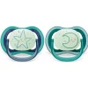Avent - 2Pk Ultra Air Chupeta Noturna, Estrela Adormecida e Lua, 6/18M