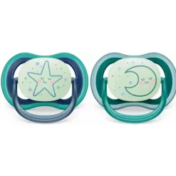 Avent - 2Pk Ultra Air Chupeta Noturna, Estrela Adormecida e Lua, 6/18M
